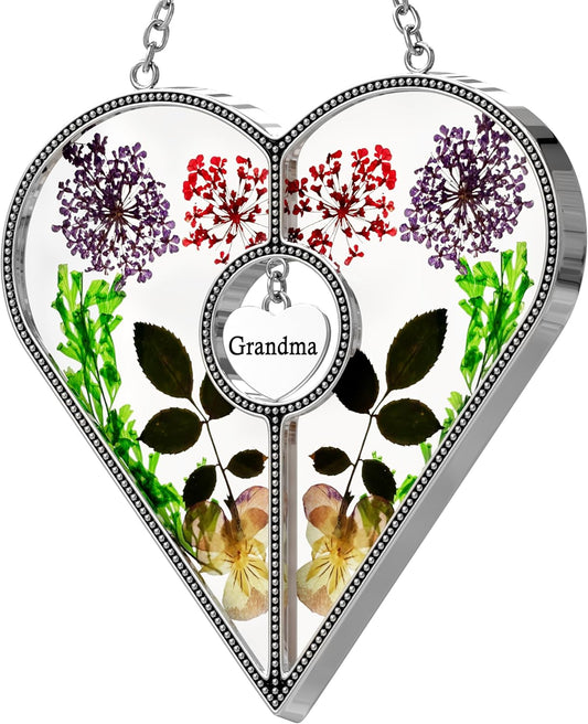 KY&BOSAM Heart Suncatcher Grandma Gifts Stained Glass Panels for Windows Hangings Wind Chime