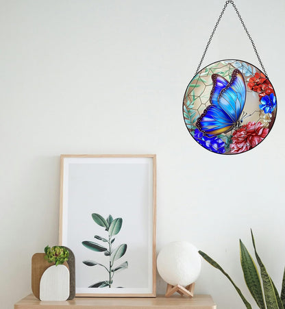 12 Inch Stained Glass Window Hanging,Large Butterfly Suncatcher, Stained Glass Suncatcher, Butterfly Home Wall Art Decor for Indoor Window, Hand Multicolor Panel Sun Catcher