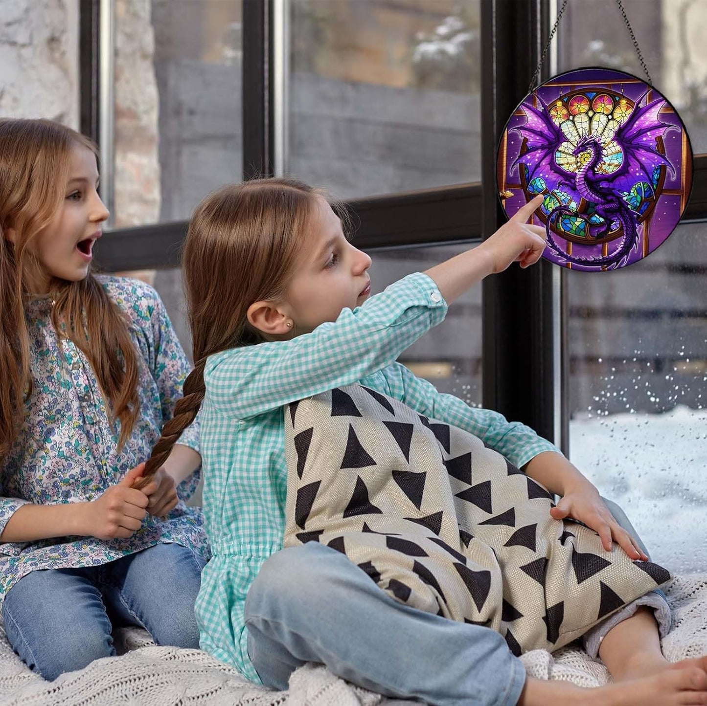 Purple Dragon Stained Glass Window Hanging Dragons SunCatcher Dragon Lovers Gifts for Kid Room Decor Handmade SunCatcher Decoration for Home Decor, 7.87inch