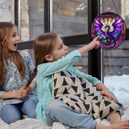 Purple Dragon Stained Glass Window Hanging Dragons SunCatcher Dragon Lovers Gifts for Kid Room Decor Handmade SunCatcher Decoration for Home Decor, 7.87inch