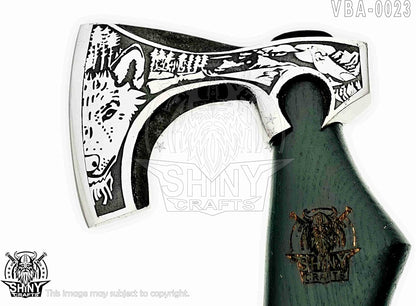 SHINY CRAFTS-Viking Axe Mens Axes Gifts for him Hatchet with Leather Sheath-Handmade Viking Axe with Carbon Steel Head Ashwood Handle Viking Gifts for Men with Premium Quality Leather Sheath (SCA 23)