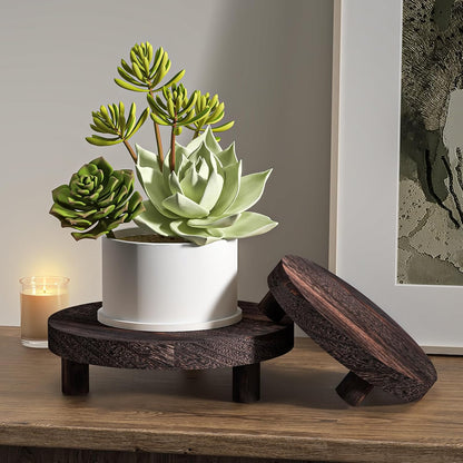 3 Pcs Wood Plant Stand Indoor Outdoor, Round Wood Riser for Decor 6/8/10" Wooden Stool Display Stand Flower Pot Holder Small Planter Tray Modern Potter Decorative for Desktop Counter Room