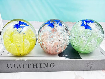 Decorative Crystal Ball Figurines Coral Fish Paperweight Blown Glass Decor Sea Art Ocean Lovers Gift Yellow 3.15"