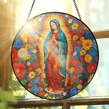 FLAGWIX Christmas Christian Gifts for Women - Virgen De Guadalupe Stained Glass Window Hanging 8 in - Religious Gifts for Women, Our Lady of Guadalupe Sun Catchers Indoor Window for Hanging Decor