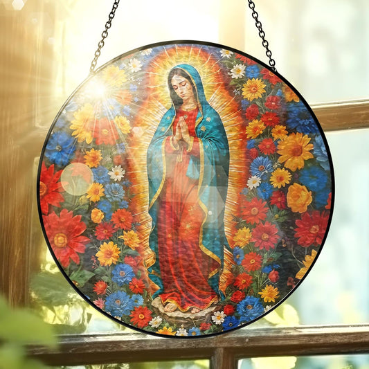 FLAGWIX Christmas Christian Gifts for Women - Virgen De Guadalupe Stained Glass Window Hanging 8 in