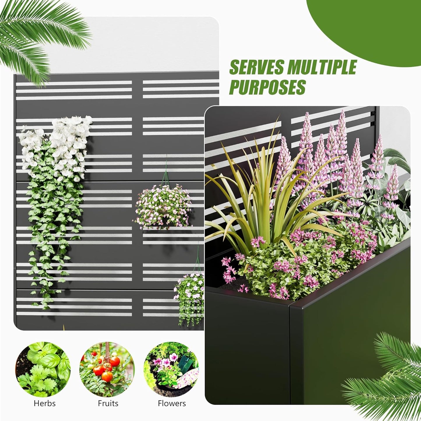 Casaphoria 47"x47" Metal Raised Garden Bed with Trellis(2 Pack), Outdoor Planter Box with Wheels & Drainage Holes for Climbing Plants, Flowers, Elevated Garden Kit with Privacy Screen, Black-Harold