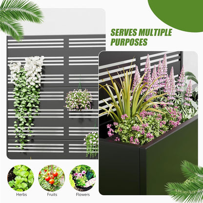 Casaphoria 47"x47" Metal Raised Garden Bed with Trellis(2 Pack), Outdoor Planter Box with Wheels & Drainage Holes for Climbing Plants, Flowers, Elevated Garden Kit with Privacy Screen, Black-Harold