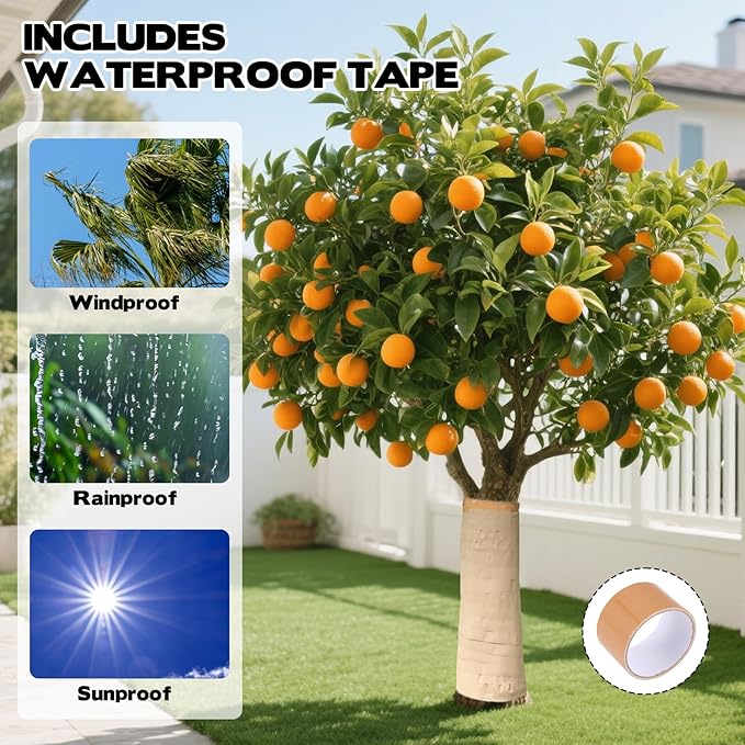 328 Ft Paper Tree Wrap for Damaged Bark, 3.15" Weather Resistant Tree Trunk Protectors Wraps to Protect Bark Tree Bark Repair Wrap Bandage with 2pcs Tape for Frost, Sun and Deer Animals