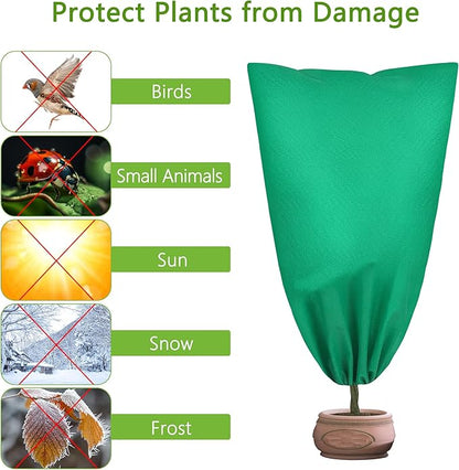 10 Pieces Plant Covers Freeze Protection Winter Plant Frost Cover with Drawstring and Zipper Large Plant Protector Bag for Frost Blankets Jacket for Outdoor Plant, Green, 23.6 x 31.5 Inch