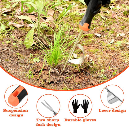 Hand Weeder Tool - V-Shaped Stainless Durable Unique Lever Design Weed Puller Tool with Anti-Slip Rubberized Handle for Effortless Dandelion Their Roots & Weed Removal.
