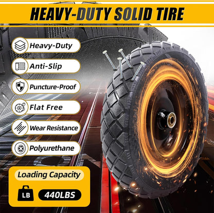 MZREXN 4.80/4.00-8" Flat Free Tire and Wheel 15" Solid Wheelbarrow Tires, 3.00-4.00/4.80-8" with 5/8" & 3/4" Bearings, 3" Centered Hub for Hand Truck Garden Trailers Utility Cart Yard Wagon 2PCS Black