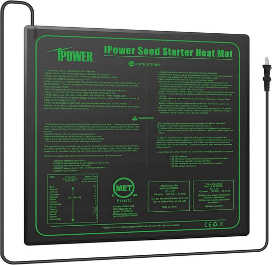 iPower Durable Seedling Heat Mat Warm 20" x 20" Hydroponic Heating Pad Waterproof for Seed Starting Greenhouse and Germination