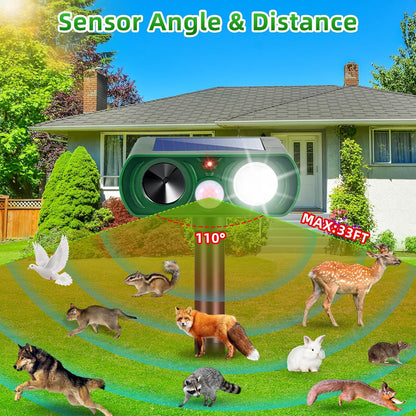 4 Pack Solar Animal Repellent Ultrasonic Outdoor Raccoon Squirrel Fortress Pro Cat Deterrent Deer Repellent with Motion Detection Strobe Light,Waterproof Repeller for Rabbit Dog Skunk for Yard
