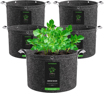 VIVOSUN 5-Pack 7 Gallon Grow Bags, 500G Thick Nonwoven Fabric Pots with Strap Handles, Multi-Purpose Rings, for Low Stress Plant Training Fruits, Vegetables, and Flowers