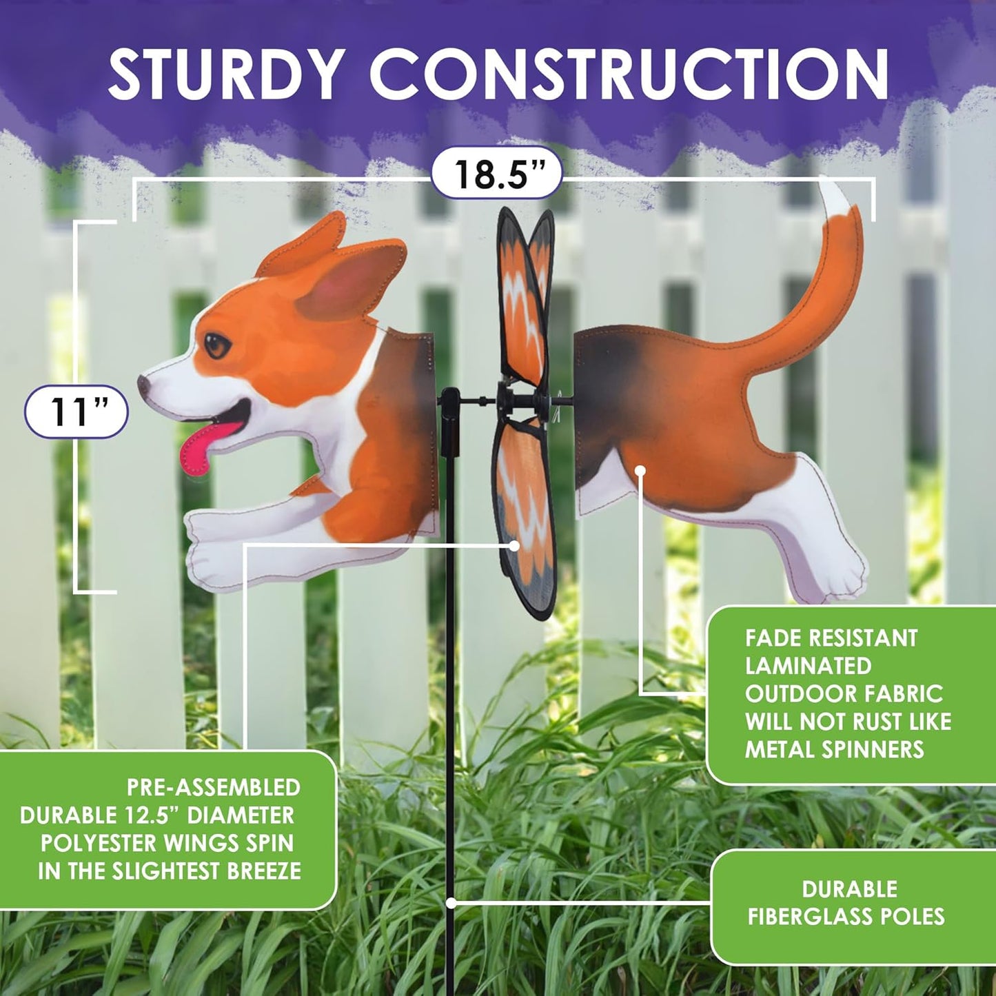 Premier Kites Petite Spinner Beagle – Whimsical Wind Spinner for Yard & Garden, Durable Weather-Resistant Fabric, Easy to Assemble, Outdoor Decor for Patios, Lawns, & Fairy Lovers