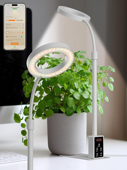 Grow Light with Stand, LED Plant Light for Indoor Plants, Full Spectrum Grow Lamp, Adjustable Height (White, 8W)