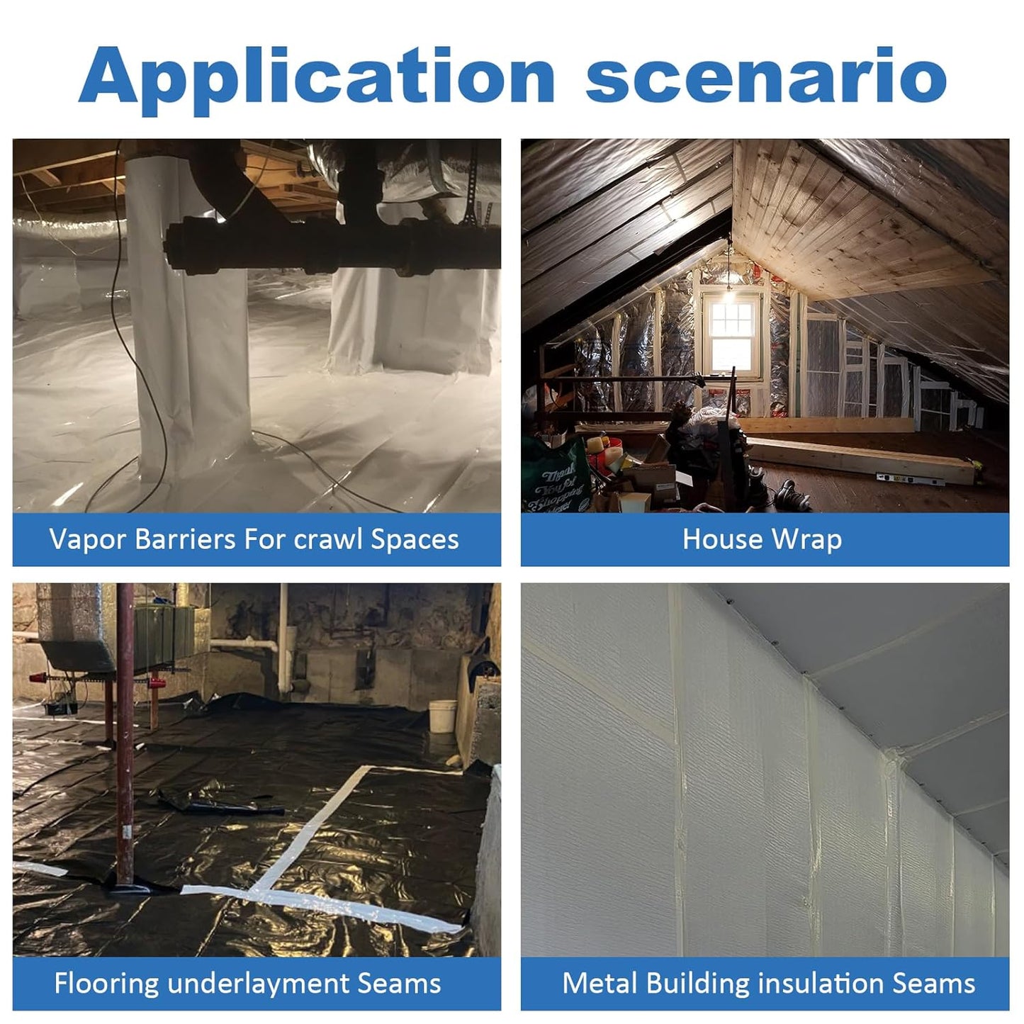 Vapor Barrier Tape, White Polyethylene Waterproof Seal & Seam Tape For Crawl Spaces, Moisture Barriers, Underlayment Seams, Metal Building Seams, Air Barrier, Insulation Repair & Plastic Liners
