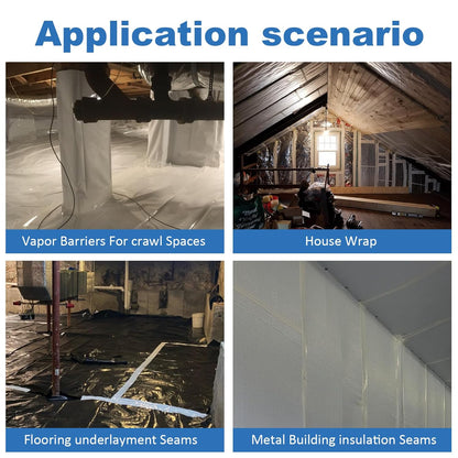 Vapor Barrier Tape, White Polyethylene Waterproof Seal & Seam Tape For Crawl Spaces, Moisture Barriers, Underlayment Seams, Metal Building Seams, Air Barrier, Insulation Repair & Plastic Liners