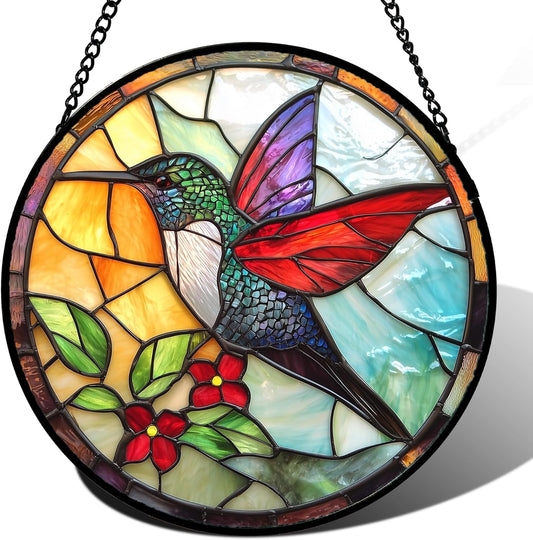 Stained Glass Window Hanging, Hummingbird Gifts Sun Catchers Diamond Glass Panel Hangings Birds