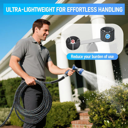 SPECILITE Garden Hose 100ft, 3-Layer Flexible Water Hose with 8 Pattern Spray Nozzle, Non-Expanding & Lightweight Stainless Steel Hose for Yard, Lawn, Outdoor-Leak Proof, No-kink & Tangle-free