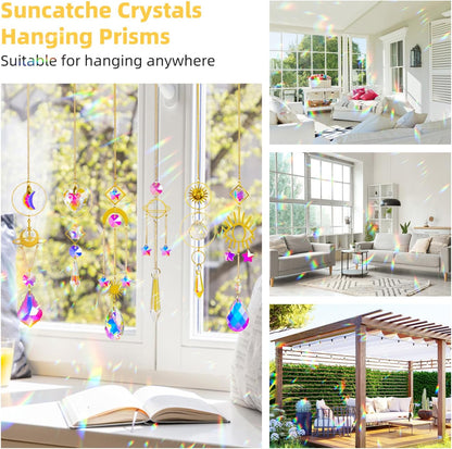 Sun Catchers 6Pieces Colorful Crystals Suncatcher with Chain Pendant Ornaments Hanging Crystals Prism Rainbow for Window Home Indoor Outdoor Car Mirror Garden Christmas Day Party