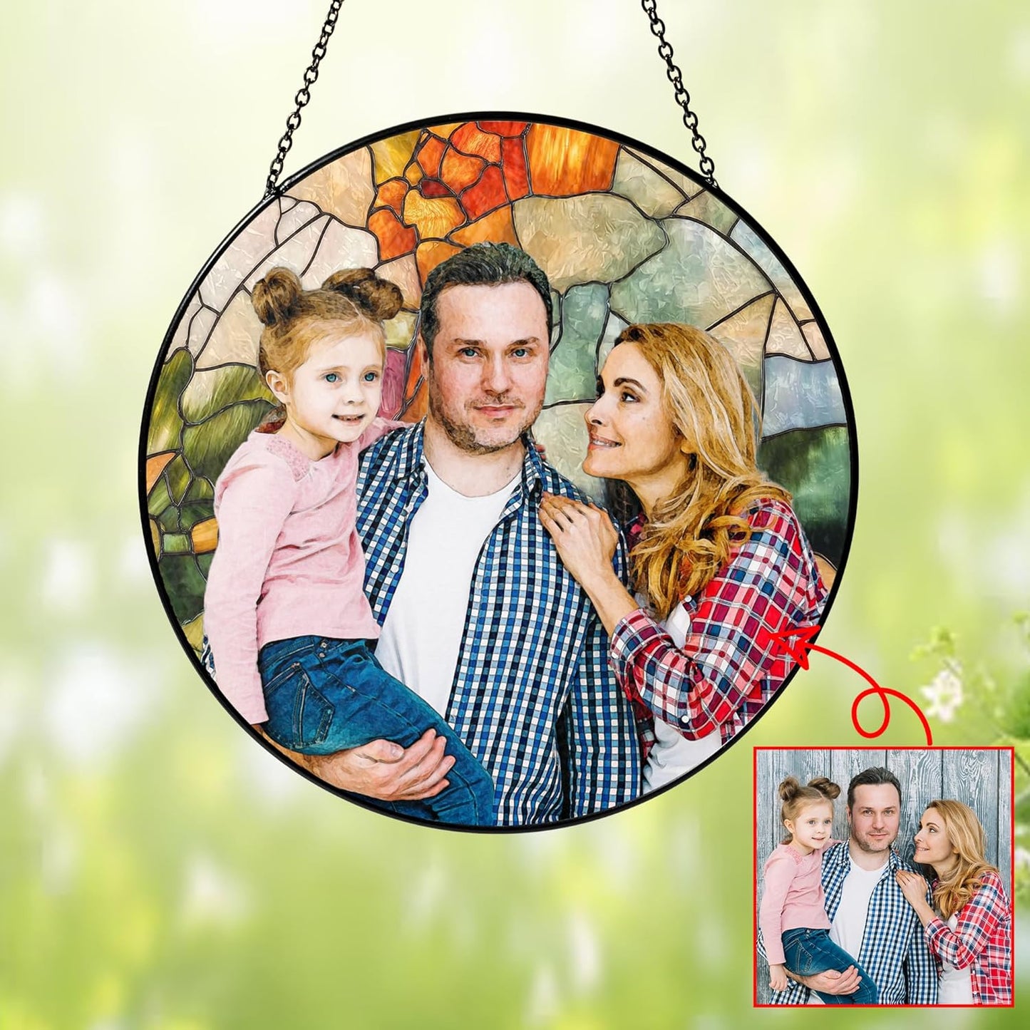 NAZENTI Personalized Grandma Stained Glass Suncatcher, Photo Family Portrait Window Hanging Ornament, Dog Suncatcher Custom Photo Mothers Day Grandma Mom Gifts from Son Daughter, Gifts for Nana Mimi