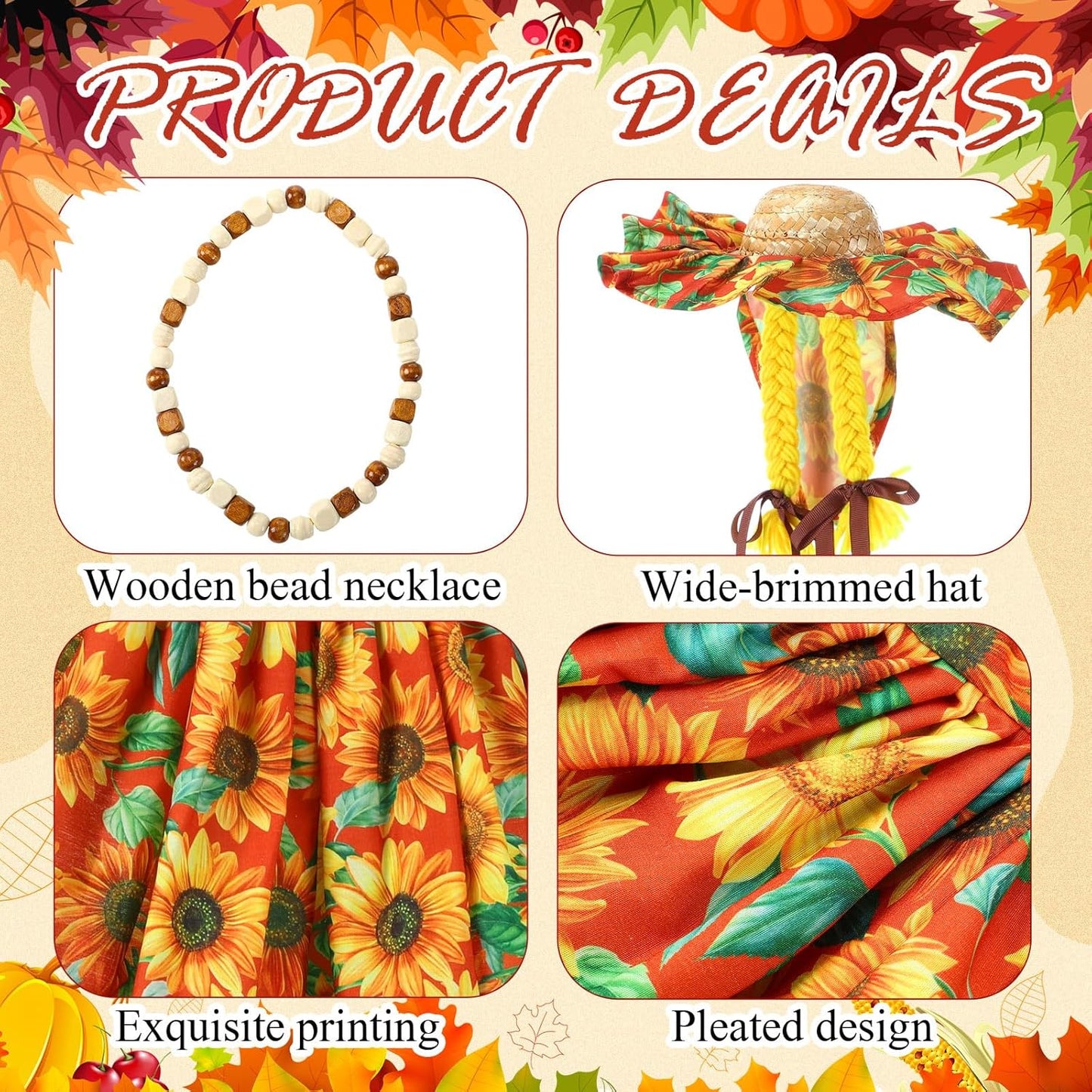 Fall Thanksgiving Goose Outfit Sunflower Porch Goose Costume with Hat Necklace for 23 Autumn Patio Yard Lawn Decor(Sunflower)