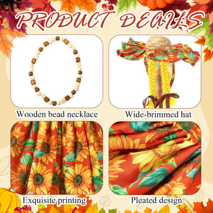 Fall Thanksgiving Goose Outfit Sunflower Porch Goose Costume with Hat Necklace for 23 Autumn Patio Yard Lawn Decor(Sunflower)