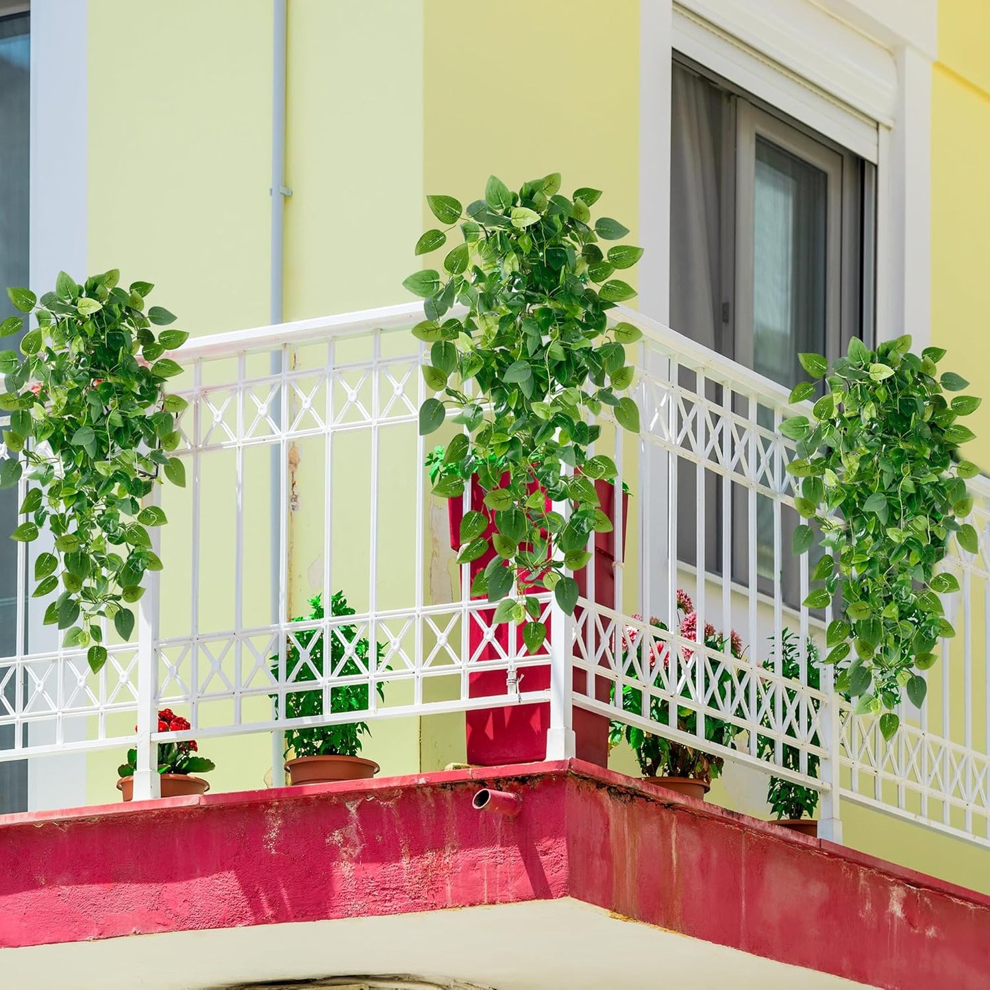 Sggvecsy Fake Hanging Plants 2 Pcs Artificial Hanging Plants Fake Ivy Vine Faux Pothos Vines Artificial Ivy Leaves Greenery Plant for Room Patio Home Indoor Outdoor Shelf Wall Garden Decor(No Baskets)