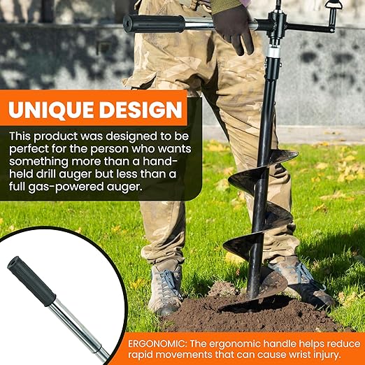 Auger Post Hole Digger 10" Wide 32" Deep - Earth Auger - Trench Digger - Hole Digger Tool for Fence Posts - Electric Post Hole Digger Handles