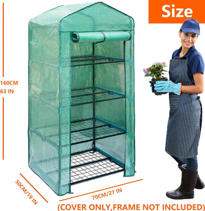 Greenhouse Replacement Cover with Roll-Up Zipper Door PE Plant Gardening Greenhouse Cover for Gardening Plant Frost Protection Wind Rain Proof Greenhouse Cover (Fit for 27×19×63 Inches (Green))
