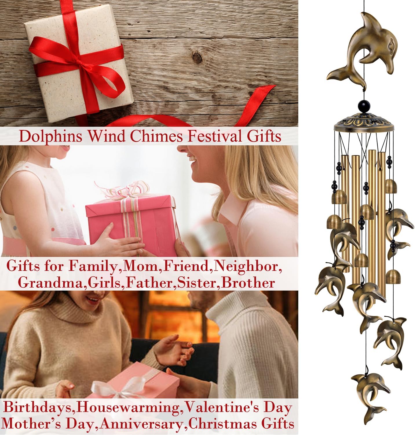 Dolphin Wind Chimes Decor, Mobile Blessing Wind Bells Decorate, Sympathy Wind Catcher, Memorial Gifts for Mom, Grandma, Woman (Housewarming/Outside/Indoor/Home/Room/Porch/Yard/Garden Decoration)