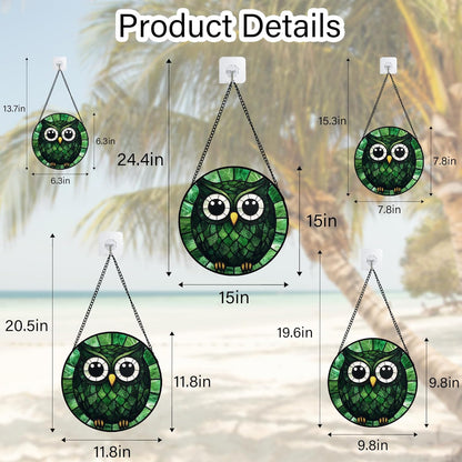 Stained Glass Window Hanging - Green Owl Suncatcher for Doors Garden Patio Funny Bird Sun Catchers Decor Christmas Mother's Day Birthday Teenager Gifts for Women Men Mom Nana Friend 9.8 in