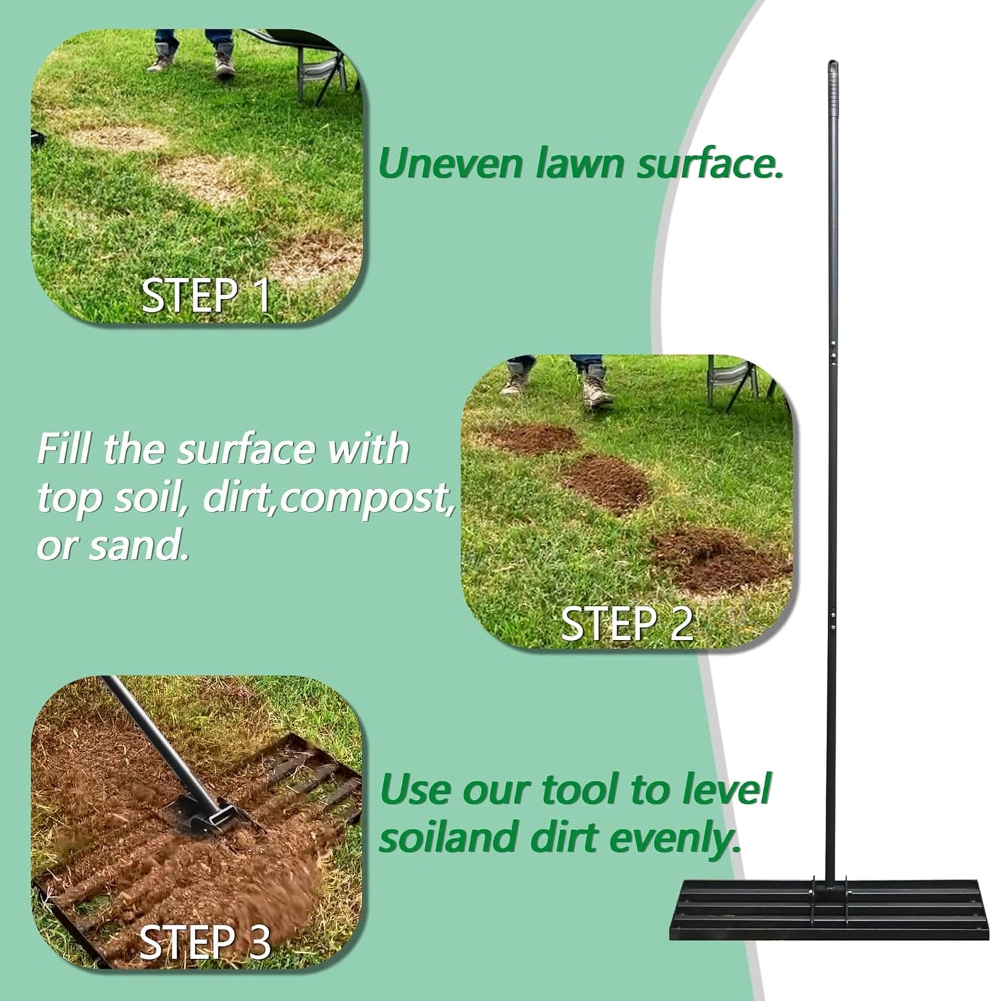 Clearance Lawn Leveling Rake 30 x 10 Inches for Gardening, Garden Rake for Lawn Heavy Duty with 78 Inches Handle, Lawn Leveling Tool for Yard, Backyard, Garden, Golf Couse, Farm, Pasture