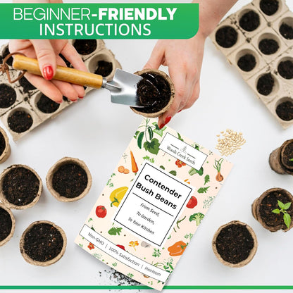 Woods Creek Seeds: Contender Bush Bean Seeds for Planting - Non-GMO Green Bean Seeds for Planting - Tender Stringless Variety - USA Grown Heirloom Bush Beans Vegetable Seed for Outdoors and Indoors