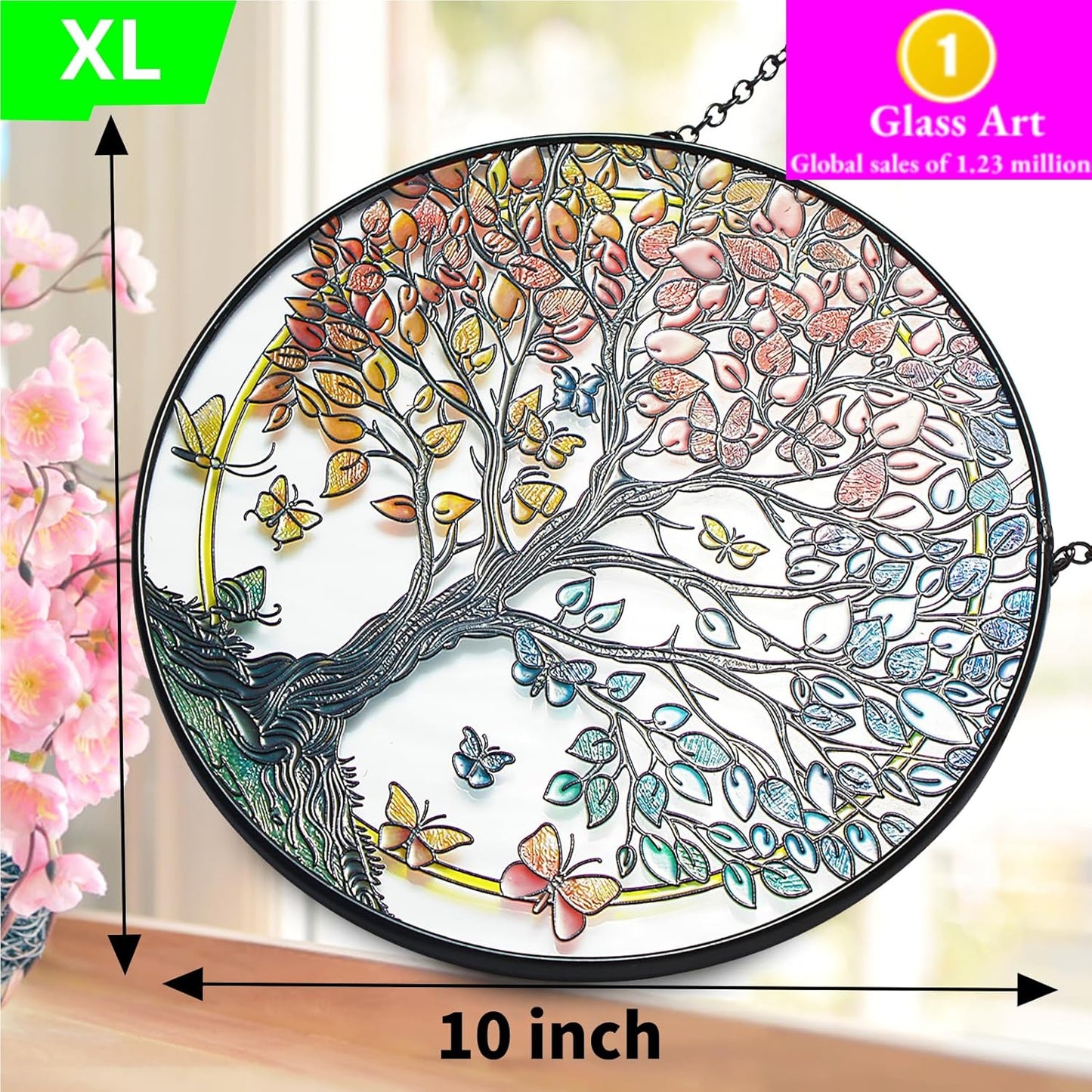 Large Tree of Life Garden Suncatcher, Stained Glass Window Hanging, Suncatchers for Windows Hanging, for Friends, Family, and Women 9.9 * 9.9IN