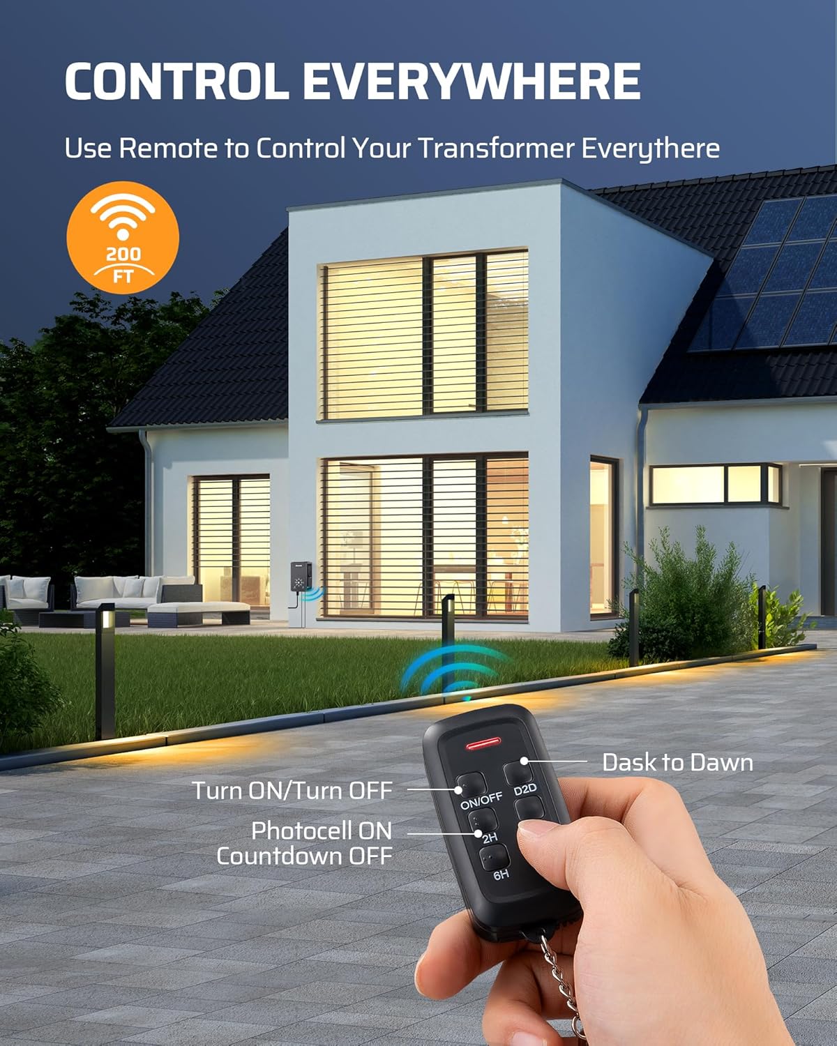 DEWENWILS 60W Low Voltage Transformer with Remote Control, 120V AC to 12V DC, Dusk to Dawn Sensor & Timer, Weatherproof Low Voltage Landscape Transformer for Spotlights, Garden Lights, Pathway Lights