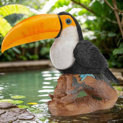 Real Toucan Statue, Vibrant Colorful Outdoor Bird Decor - 14.2" Resin Animal Sculpture,Waterproof & Weather-Resistant, Perfect Garden Patio Yard Ornament, Tropical Tiki Bar Accent,Gift for Bird Lovers