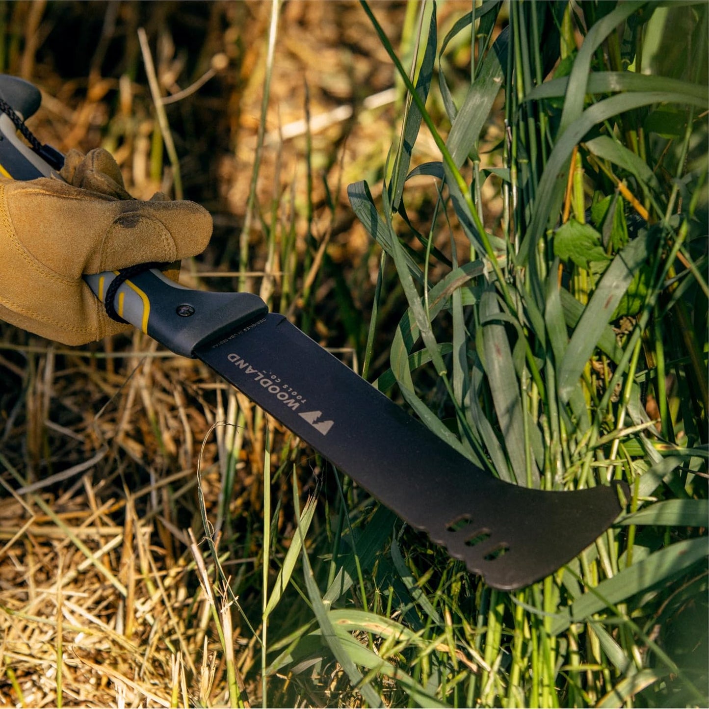 Woodland Tools Super Duty Brush Axe – 9 Inch Curved Blade with Triple Pinned Full Tang, Long Handle, Batoning Spine, and Ballistic Nylon Sheath – Manual Tool for Brush Clearing and Trail Work