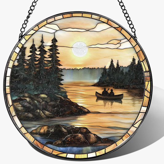 8-Inch Stained Glass Ornament, Stained Glass Window Hanging, Window Hanging Decor Suncatcher, Canoe