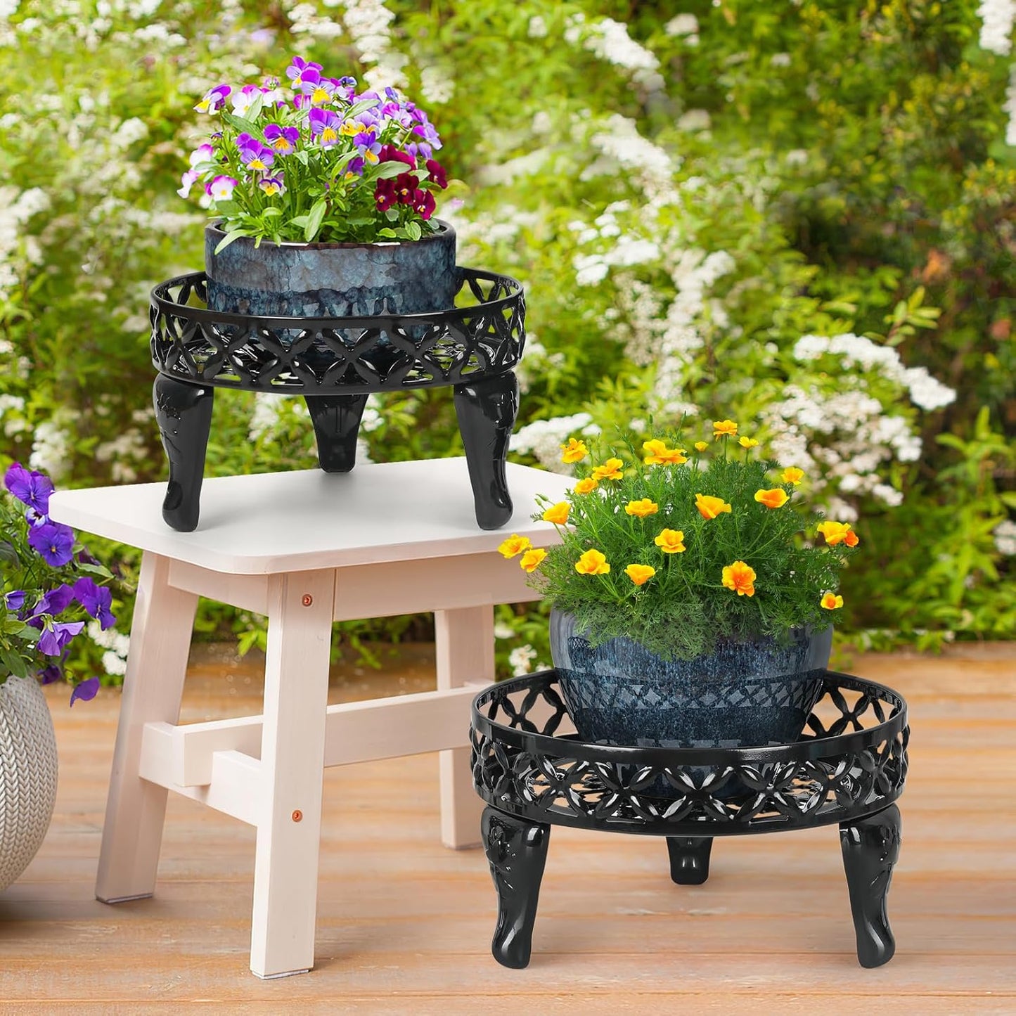 Metal Plant Stand Indoor Outdoor,2 Pack Heavy Duty Iron Plant Stands for Indoor/Outdoor,Low Round Metal Flower Pot Holder Rustproof Plant Holder for Garden,Patio,Home Decor