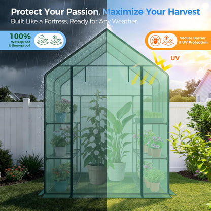 Ohuhu Greenhouse for Outdoors with Screen Windows, 57 x 57 x 76'' Walk in Plant Greenhouses Heavy