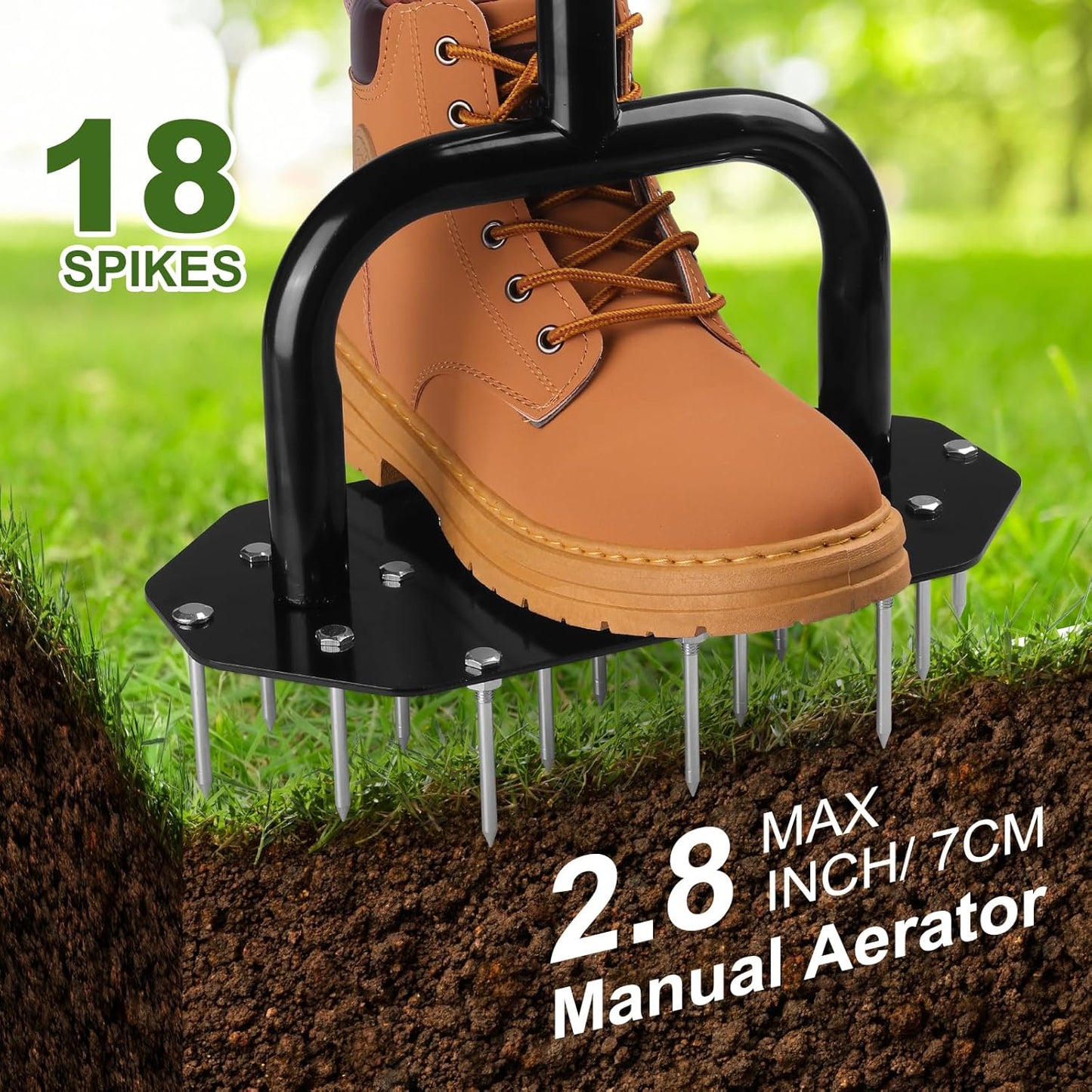 Lawn Aerator Spike Aeration Tool, Manual Grass Aerator Tool with 18 Iron Spikes, 37 Inch Manual Air Aerator Tool, Heavy Duty Lawn Aerating Tool for Grass, Yard