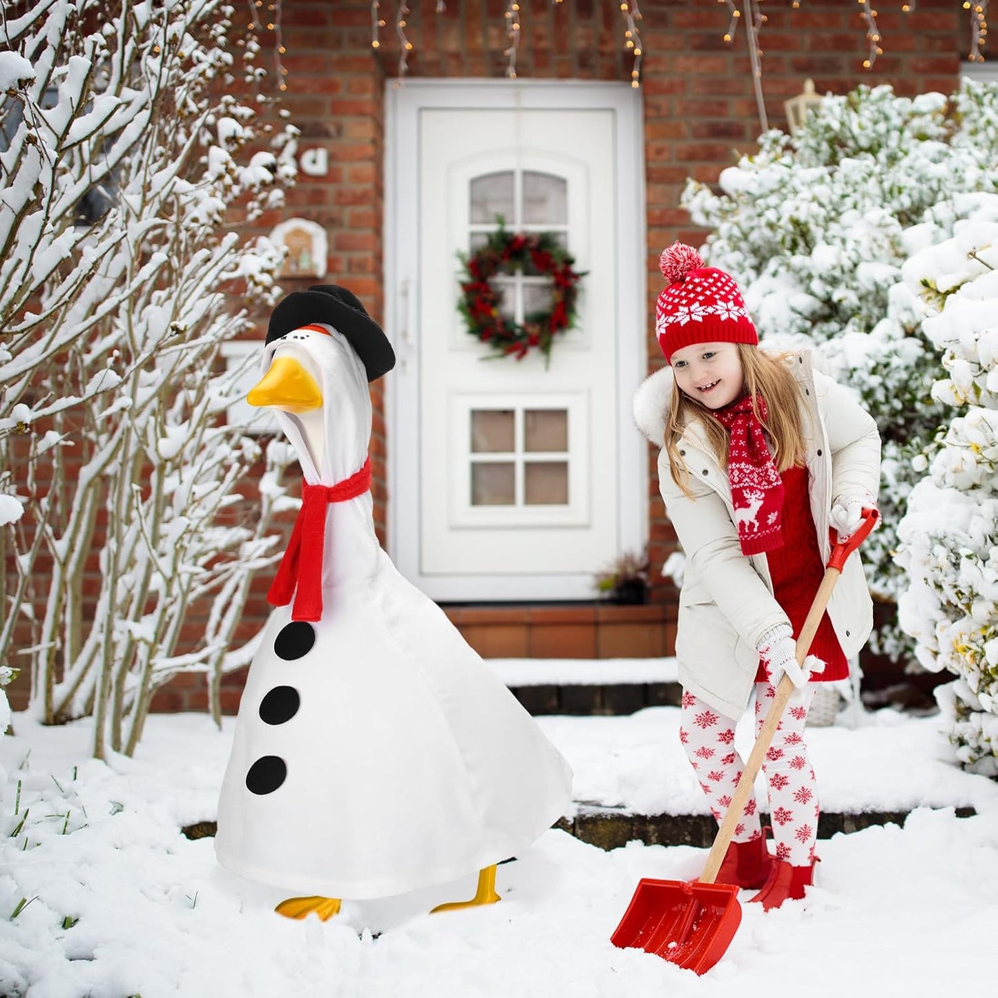Outus Christmas Snowman Goose Outfits Funny Snowman Porch Goose Outfit 23 Inch Holiday Lawn Geese Cloth for Christmas Yard Garden Outdoor Decorations