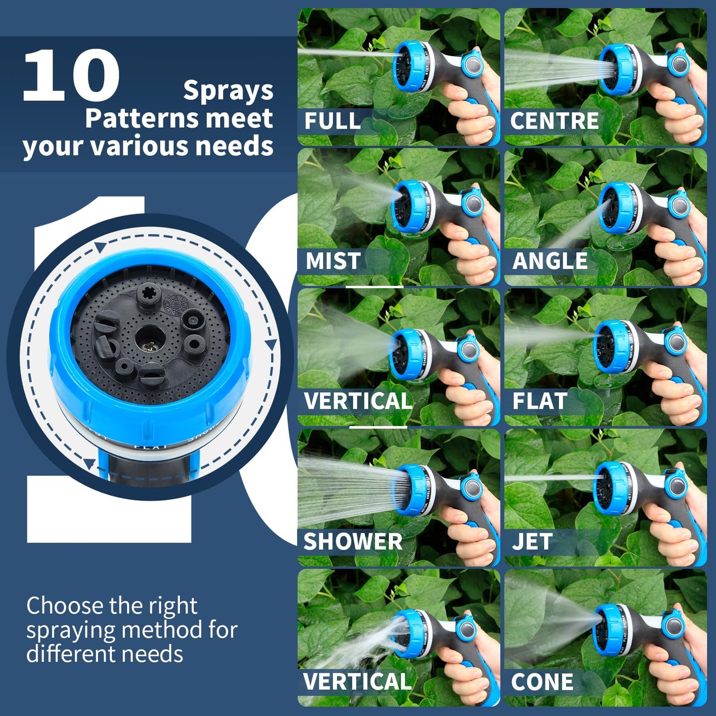 Garden Hose Nozzle with Adjustable 10 Spray Patterns, Thumb Control Ergonomic Hose Sprayer Nozzle