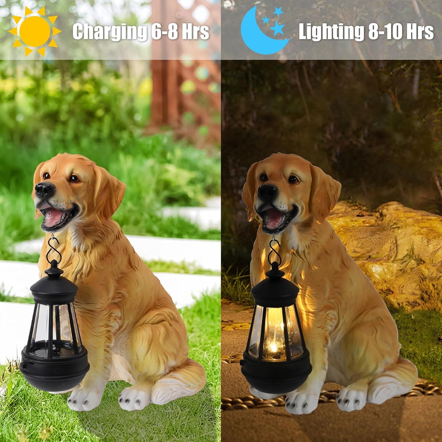Garden Dog Statues Outdoor Decor, Solar Lights Outdoor Golden Retriever Figurine Solar Dog Ornaments for Patio, Lawn, Yard Art Decoration, Housewarming Garden Gift
