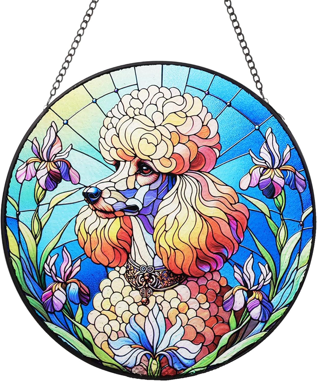 Stained Glass Dog Memorial Suncatcher,Poodle Window Hanging,Sympathy Gifts for Pet Loss,7.9 inch/20 cm Home and Garden Decor for Dog Lovers (Poodle)