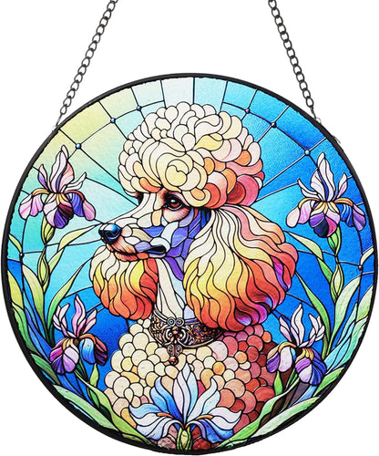 Stained Glass Dog Memorial Suncatcher,Poodle Window Hanging,Sympathy Gifts for Pet Loss,7.9 inch/20 cm Home and Garden Decor for Dog Lovers (Poodle)