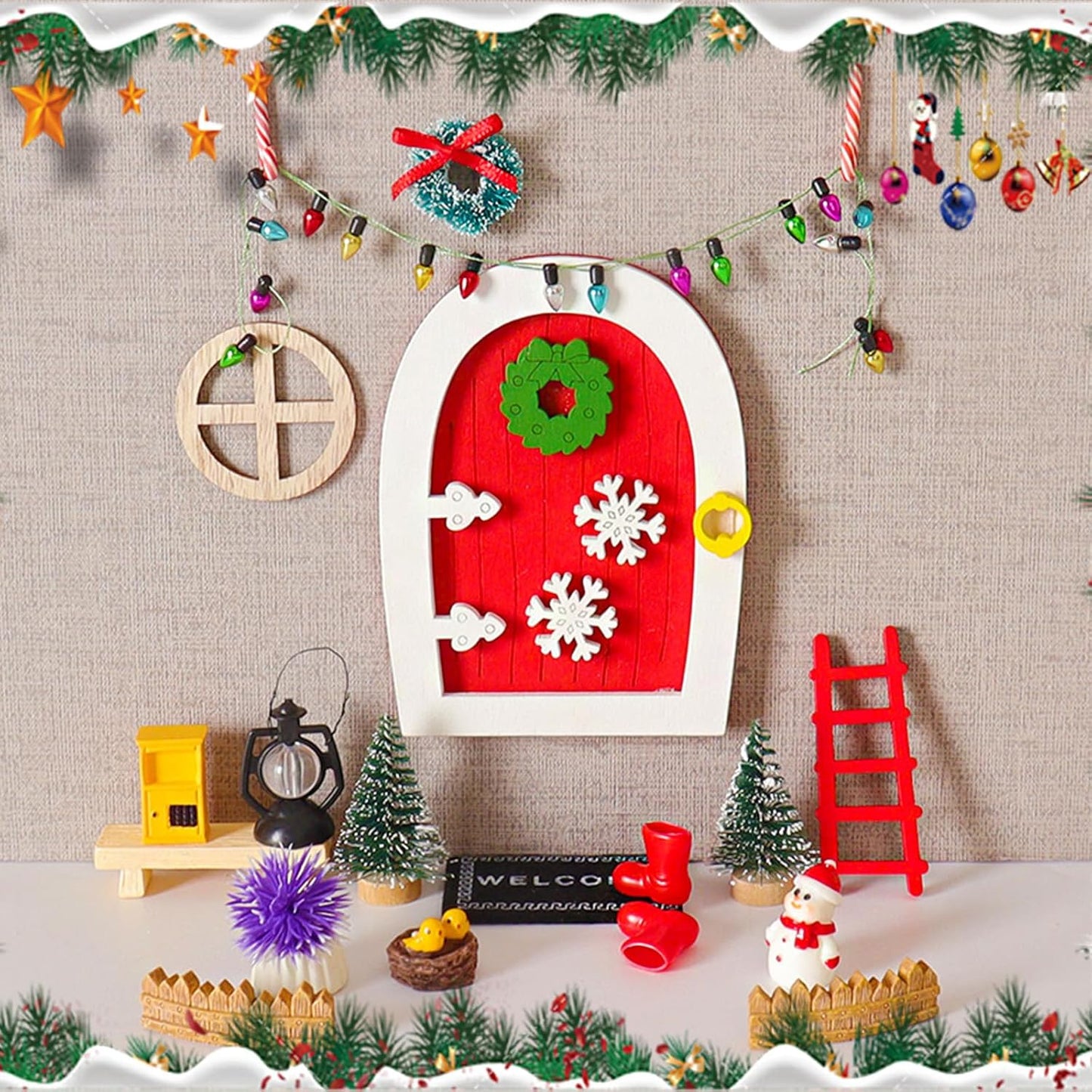 20 Pcs Christmas Girl Fairy Doors Decorations Enchanted Doors Tiny Outdoor Xmas Decor Miniature Magical Door for Fairies Special Entry Tiny Miniature for Xmas Accessories Fairy Tale