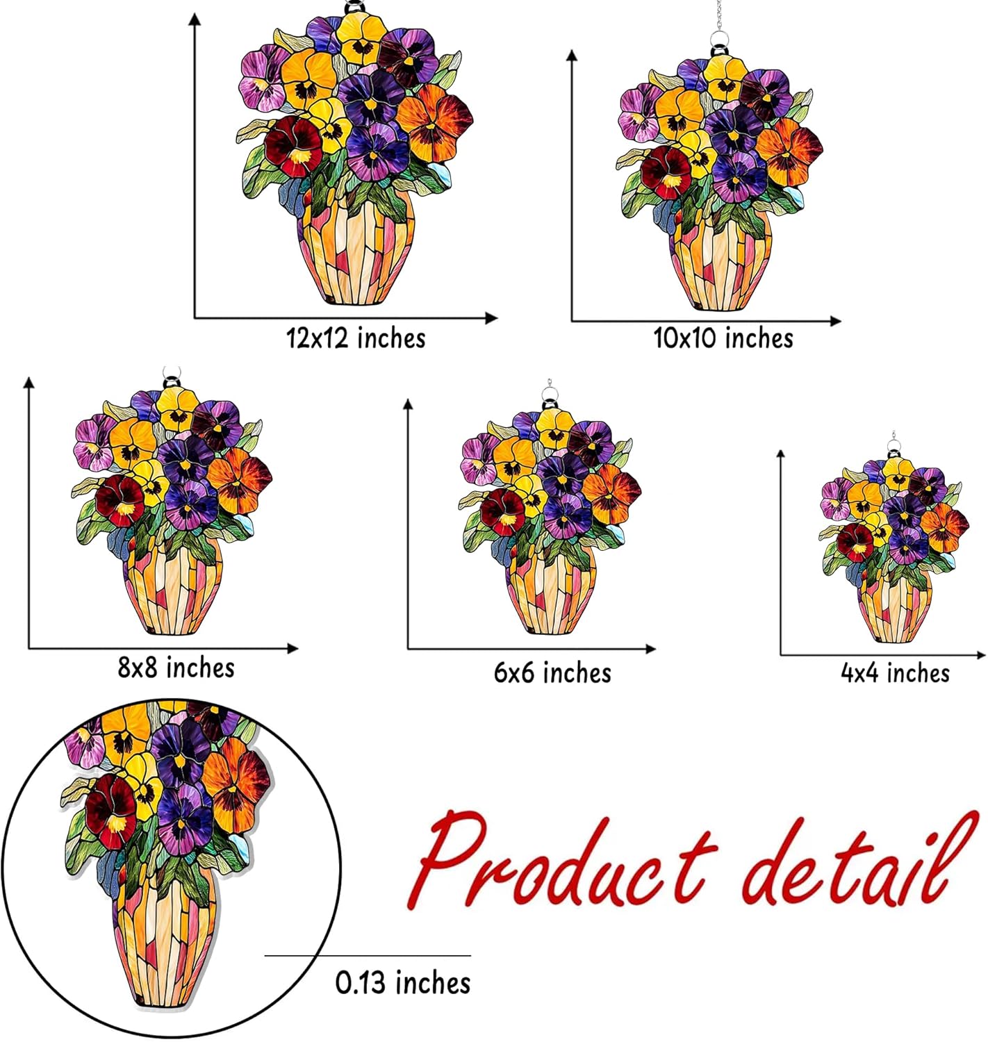 Pansy Bouquet Acrylic Suncatcher Stained Glass Effect Window Car Hanging Christmas Ornament Indoor Outdoor Decor Garden Sun Catcher Panel Gifts for Flower Lover for Women Mom Grandma